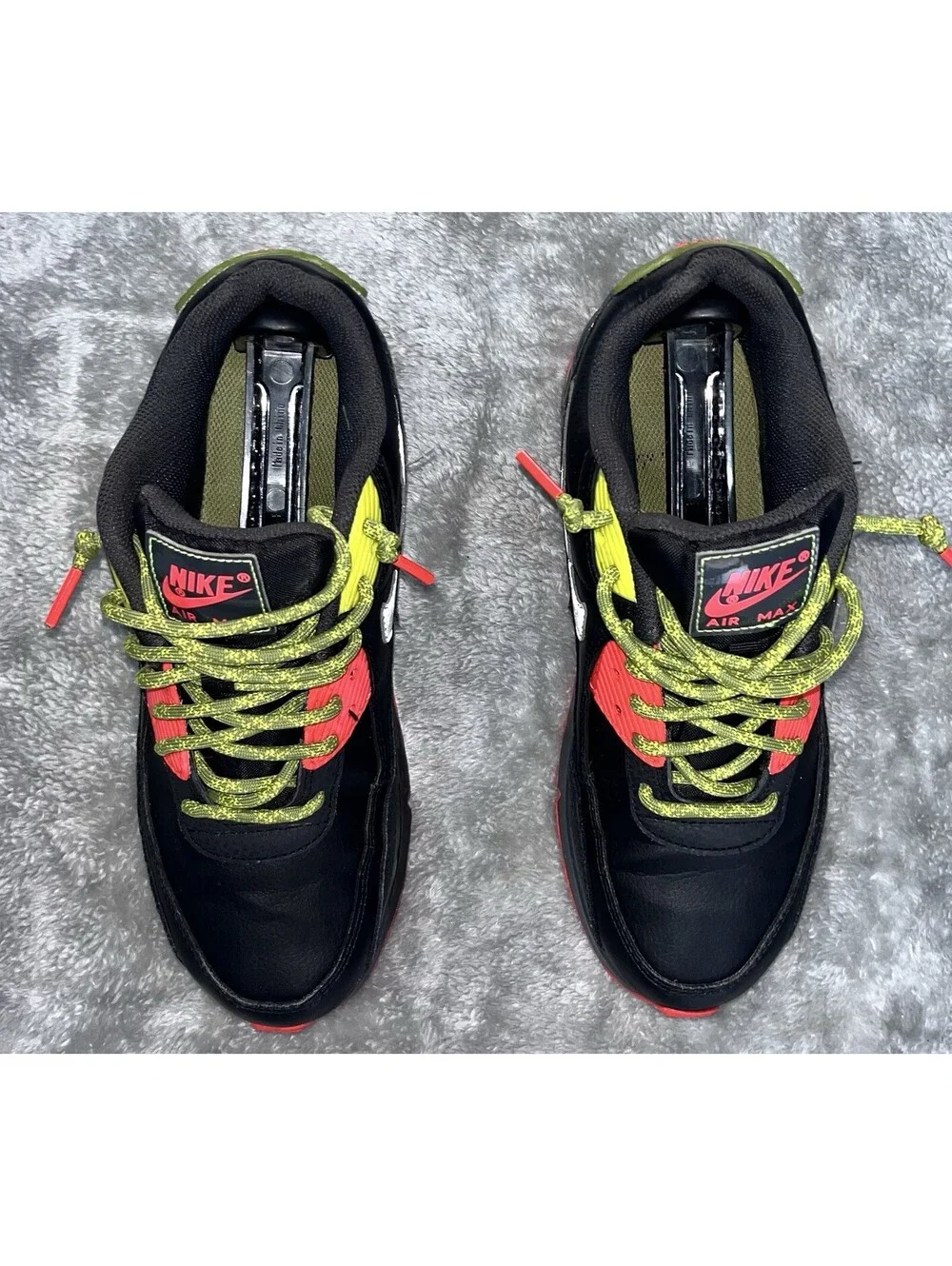 Nike Air Max 90 Kids PS Sz 6.5Y Black Green Silver Orange Low Top Sneakers